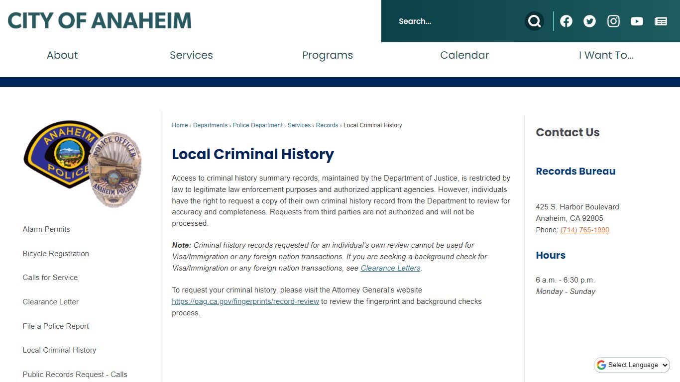 Local Criminal History | Anaheim, CA - Official Website