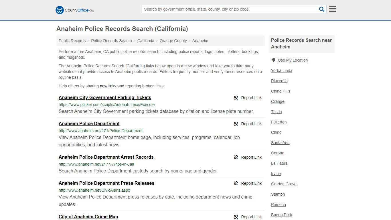 Anaheim Police Records Search (California) - County Office
